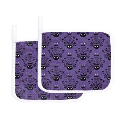 2 Pack Pot Holders for Kitchen,Halloween Haunted Black Pumpkins Bat Purple Back Heat Proof Potholder Hot Pads Trivet,Scary Ghost Washable Coaster Potholders for Cooking Baking Grilling