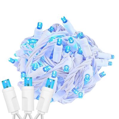 Novelty Lights 34ft Christmas String Lights, 100 Teal LED Bulbs on White Wire, 4" Spacing, Connectable Indoor Outdoor Commercial Grade Lighting for Holidays Patio Weddings