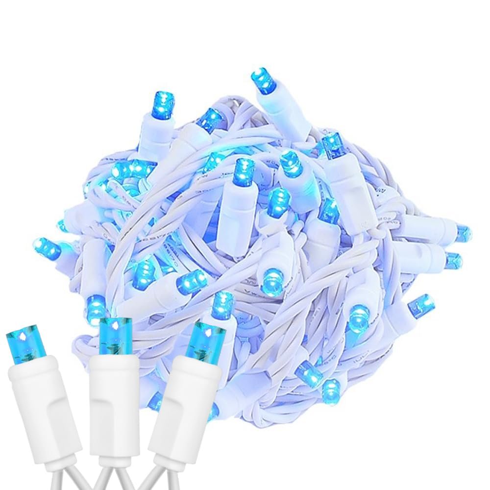 Novelty Lights 34ft Christmas String Lights, 100 Teal LED Bulbs on White Wire, 4" Spacing, Connectable Indoor Outdoor Commercial Grade Lighting for Holidays Patio Weddings