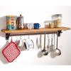 Floating Shelves for Kitchen Spice Storage Hanging Pot & Pan RackWood Wall Mount Shelf With Rails And Hooks, for Bedroom, Living Room, Bathroom, Hanger Organizer For Utensil ( Size : 100x20x20cm ) view 4