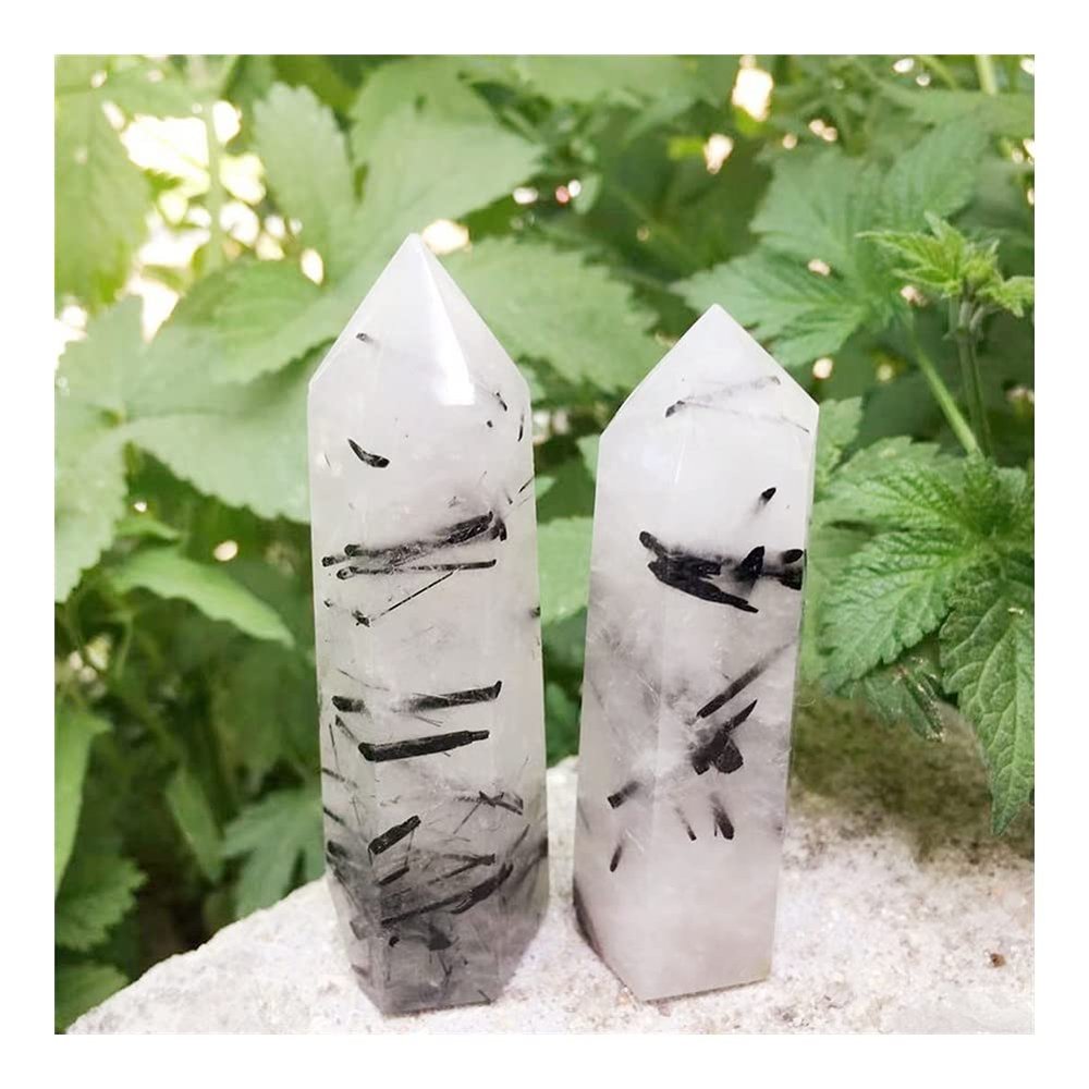 WGPHD Health & Household Natural Black Tourmaline Rutilated Quartz Crystal Point Wand Healing Reiki Stones and Minerals Carving Chakra Decoration
