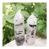 WGPHD Health & Household Natural Black Tourmaline Rutilated Quartz Crystal Point Wand Healing Reiki Stones and Minerals Carving Chakra Decoration view 1