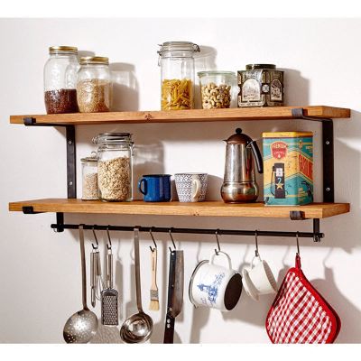 Drsyffsup Kitchen Floating Wall Shelves with Hooks, Wooden Rustic Wall Shelves, Home Storage Organizer Shelf, Wall Rack for Kitchen Appliances Display Picture Ledge Holder (Size : 60x20x40cm)