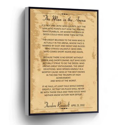 The Man In The Arena Canvas Wall Art Theodore Roosevelt Inspirational Quotes Graduation Gifts Home Decor Office Wall Decor Posters Stretched and Framed Ready to Hang for living room,bedroom,classroom etc (16" X 24")