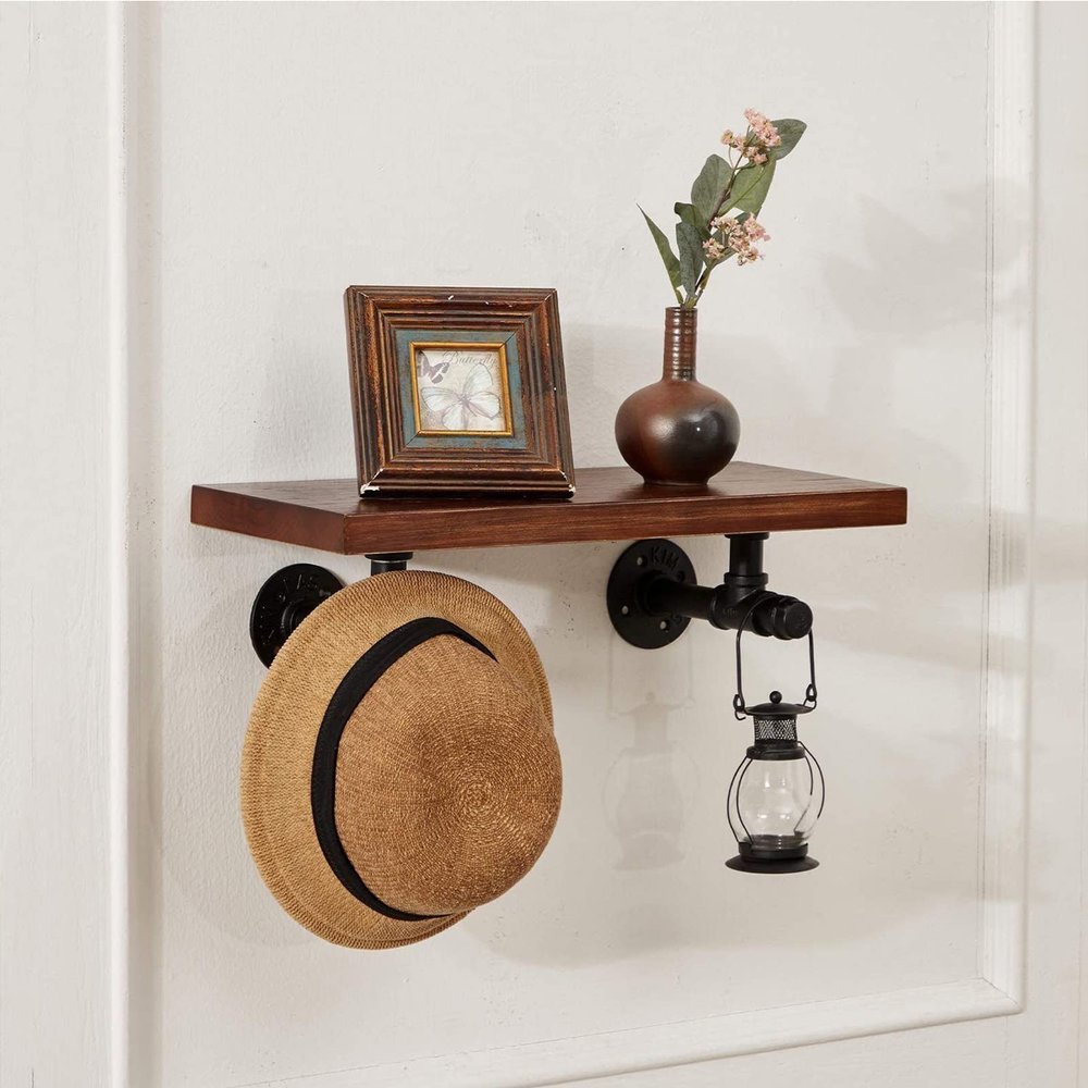 Drsyffsup Rustic Retro Floating Shelves Wall Mounted Shelf Hanging Storage Organisation Wood Industrial Pipe Display Rack for KitchenBedroom, Bathroom, Living Room, OfficeOutdoor (Size : 100x20cm)