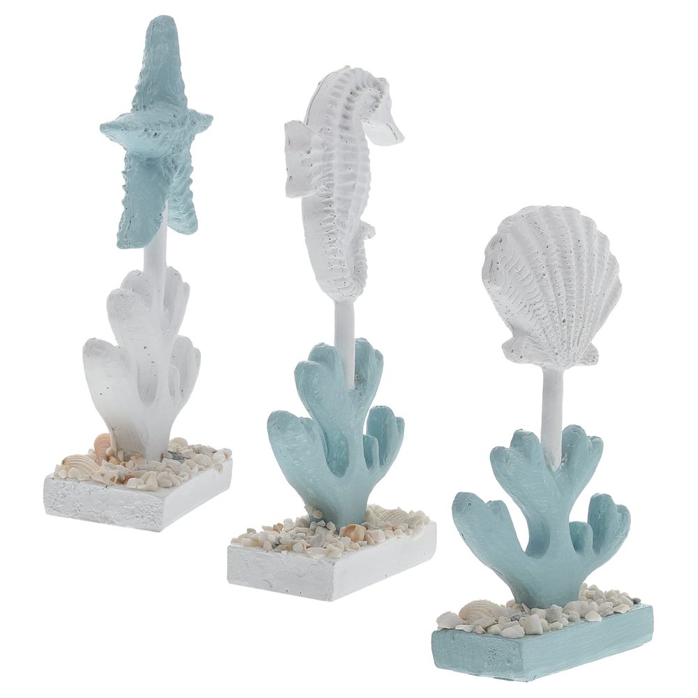 3Pcs Mediterranean Style Seahorse and Resin Decor for Coastal Home and Beach House Table Decor