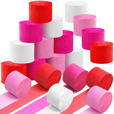 20 Rolls Valentine's Day Crepe Paper Streamers, 1640 Ft Crepe Paper Decorations for Valentine's Day Various Large Hanging Party Backdrop DIY Decoration, Red, White and Pink DIY Supplies 82FT/Roll