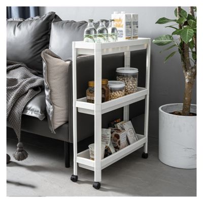 Portable Slim Rolling Laundry Utility Cart,3/4 Tier Slim Storage Cart,Kitchen Bathroom Cart Organizer,Mobile Shelving Unit,Plastic Storage Cart with Wheels for Narrow Places (Color : White, Size : 3