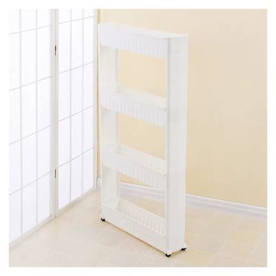 Utility Cart Multi-Purpose Storage Shelf on Wheels Slide Out Shelving Organizer,Slim Rolling Storage Cart,Plastic Narrow Trolley Organizer for Kitchen,Laundry Room (Color : White, Size : 4 Tier)