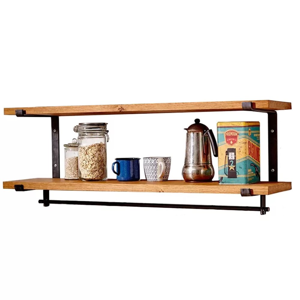 Drsyffsup Floating Shelves Wall Mount 2 Tier Kitchen Hanging Shelf Storage Racks Spice Pots and Pans Utensil Holder Organization for Restaurants Display Stand with Rails (Size : 100x20x40cm)
