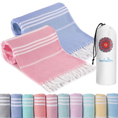 2 Packs Turkish Beach Towels Vacation Essentials Quick Dry Sand Free Soft Absorbent Extra Large Xl Big Blanket Adult Oversized Bath Pool Swim Towel Lightweight Thin Sandless Compact No Sand Packabl