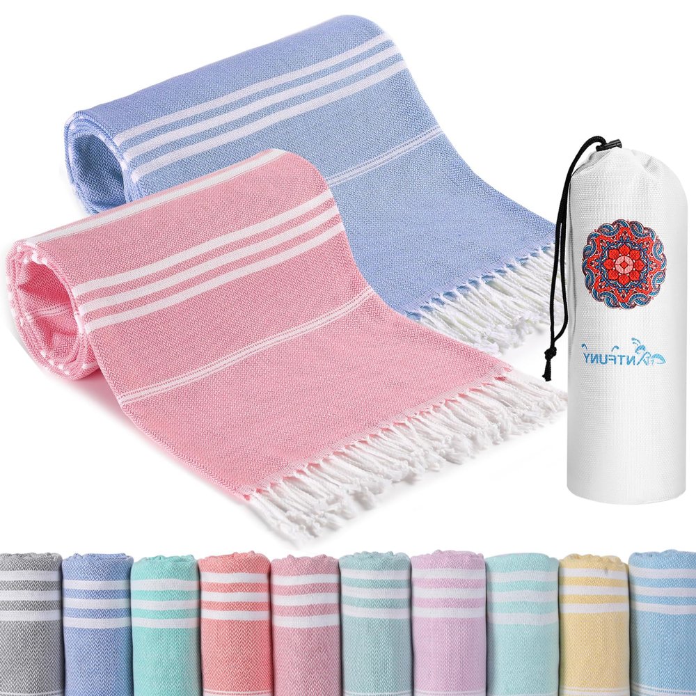 2 Packs Turkish Beach Towels Vacation Essentials Quick Dry Sand Free Soft Absorbent Extra Large Xl Big Blanket Adult Oversized Bath Pool Swim Towel Lightweight Thin Sandless Compact No Sand Packabl