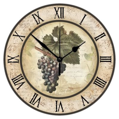 15 Inch Wood Wall Clock Quiet Accurate Vintage Grape Wine Round Wood Clock Stylish Vintage Style Wall Clock Suitable for Study Bathroom Living Room Quiet Clock Wall Decor