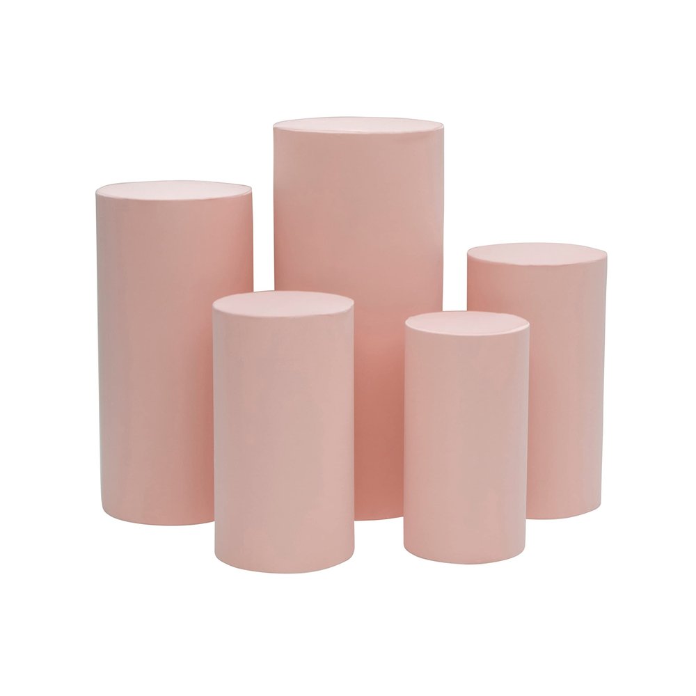 1 Set, Spandex Pillar Covers for Metal Cylinder Pedestal Stands 5 Pcs/Set - Blush/Rose Gold Covers ONLY/Cylinder Pedestal Stands NOT INCLUDED