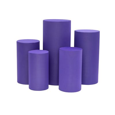 1 Set, Spandex Pillar Covers for Metal Cylinder Pedestal Stands 5 Pcs/Set - Purple Covers ONLY/Cylinder Pedestal Stands NOT INCLUDED