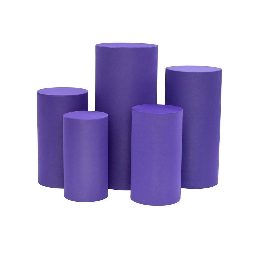 1 Set, Spandex Pillar Covers for Metal Cylinder Pedestal Stands 5 Pcs/Set - Purple Covers ONLY/Cylinder Pedestal Stands NOT INCLUDED