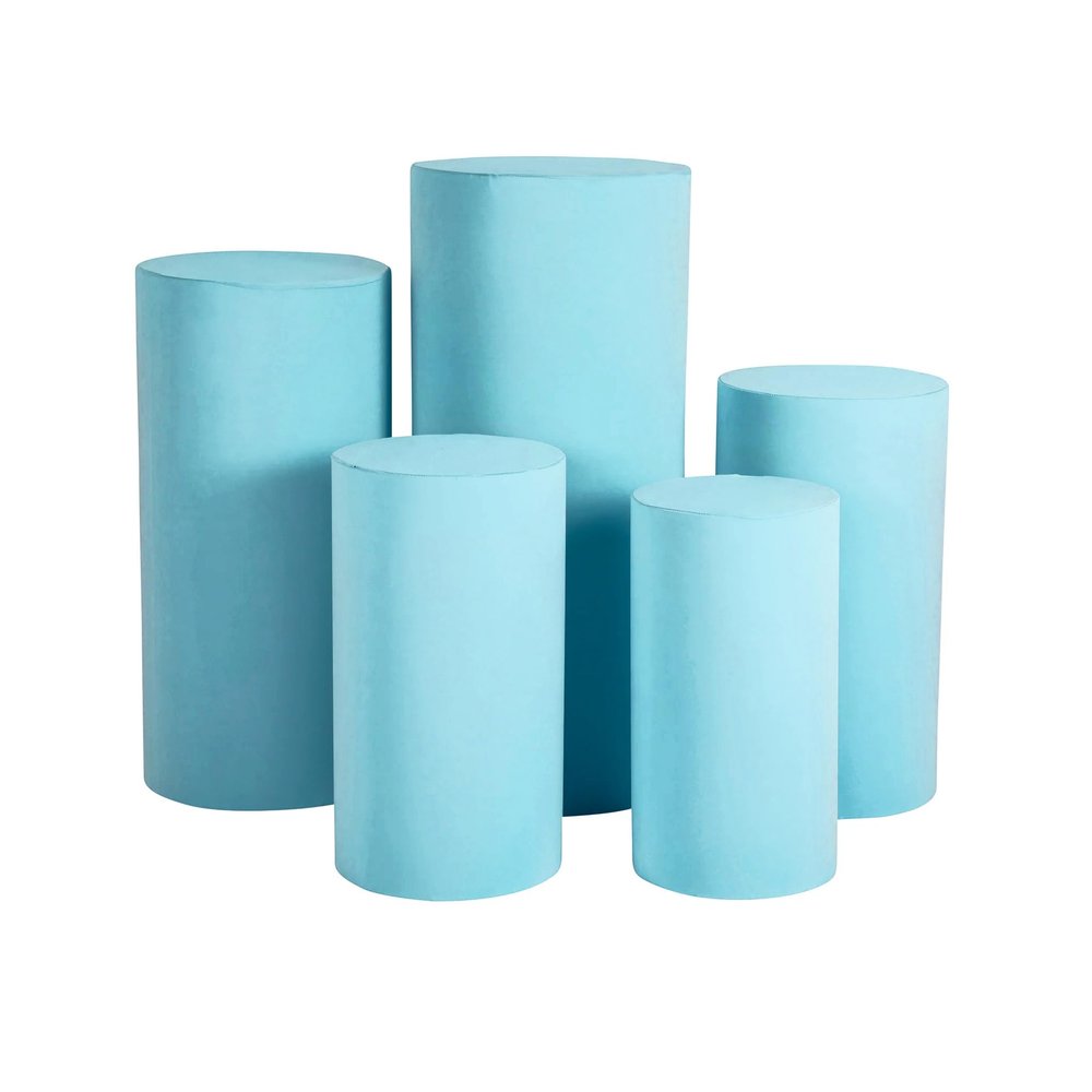 1 Set, Spandex Pillar Covers for Metal Cylinder Pedestal Stands 5 Pcs/Set - Baby Blue Covers ONLY/Cylinder Pedestal Stands NOT INCLUDED