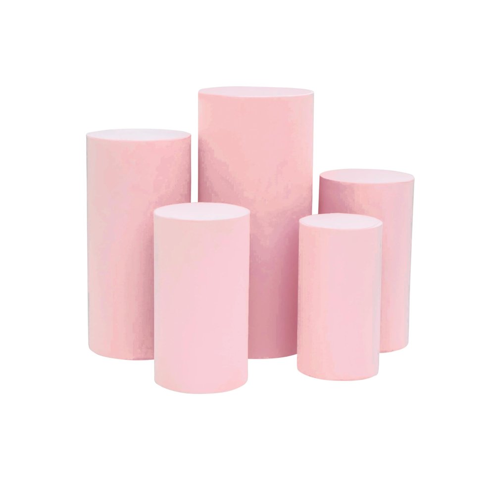 1 Set, Spandex Pillar Covers for Metal Cylinder Pedestal Stands 5 Pcs/Set - Pink Covers ONLY/Cylinder Pedestal Stands NOT INCLUDED