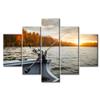 5 Panel Wall Art Fishing Rod Modern Home Decor Fishing Tackle Bathroom Wall Decor Fishing Rod on the Boat Sunset Time Wall Decor Living Room Posters and Prints Framed Ready to Hang (60"Wx32"H) view 1
