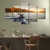 5 Panel Wall Art Fishing Rod Modern Home Decor Fishing Tackle Bathroom Wall Decor Fishing Rod on the Boat Sunset Time Wall Decor Living Room Posters and Prints Framed Ready to Hang (60"Wx32"H) view 2
