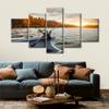 5 Panel Wall Art Fishing Rod Modern Home Decor Fishing Tackle Bathroom Wall Decor Fishing Rod on the Boat Sunset Time Wall Decor Living Room Posters and Prints Framed Ready to Hang (60"Wx32"H) view 4