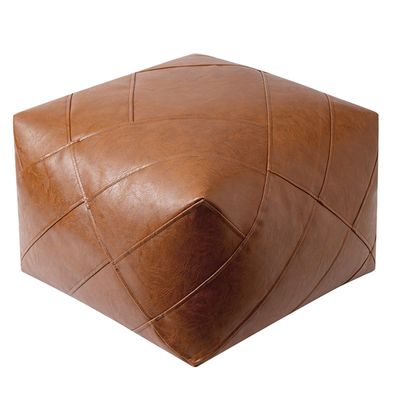 MINGPINHUIUS Moroccan Faux Leather Pouf Cover Unstuffed Pouf Footstool Ottoman Storage Solution Handmade Square Floor Footrest Cushion for Living Room, Bedroom, Balcony, Office (M, Orange)