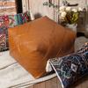 MINGPINHUIUS Moroccan Faux Leather Pouf Cover Unstuffed Pouf Footstool Ottoman Storage Solution Handmade Square Floor Footrest Cushion for Living Room, Bedroom, Balcony, Office (M, Orange) view 3