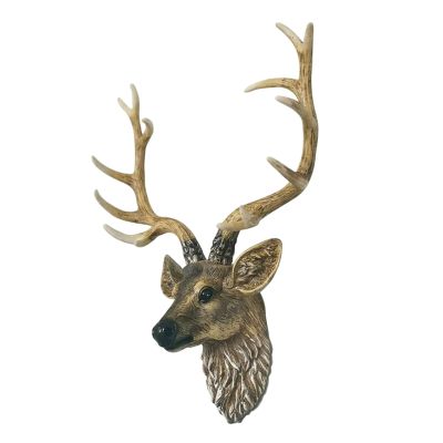 Deer Head Wall Decor, Large Wall Sculpture, Artificial Deer Head Faux Taxidermy Animal Head Wall Art, Deer Antler Wall Sculpture Faux Resin Head Statue Wall Hanging (Color : B, Size : 65X75X28cm)