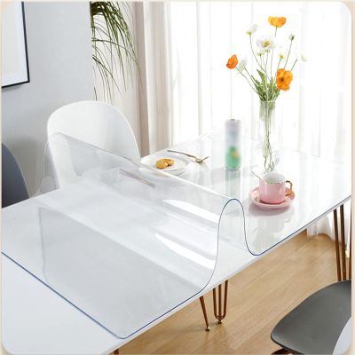 COTTREES Transparent Table Protector,PVC Soft Glass Tablecloth Protector,Oil Proof/Anti Scalding Table Cloth,Table Cover for Tea Table Top,Round Corner,for Office Table,Dresser (35.4x71in)