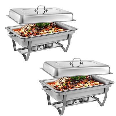 YIEOTM 8 QT Chafing Dish Buffet Set 2 Packs Stainless Steel Food Warmer Dinner Tray Self-Service Tableware for Weddings Parties Banquets Catering Events