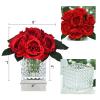 GreenHouzz Artificial Peony Silk Flower Centerpieces Faux Floral Arrangement in Glass Vase for Home Wedding Table Decoration (Red) view 2