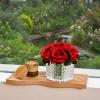 GreenHouzz Artificial Peony Silk Flower Centerpieces Faux Floral Arrangement in Glass Vase for Home Wedding Table Decoration (Red) view 3