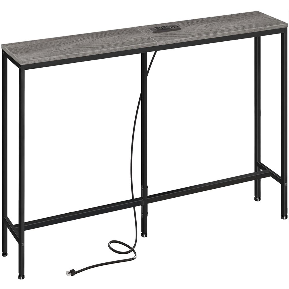 SUPERJARE Console Table with Outlet, 63 Inch Sofa Table with Charging Station, Narrow Hallway Entryway Table, Behind Couch Table Skinny for Entryway, Living Room, Plants, Charcoal Gray