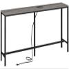 SUPERJARE Console Table with Outlet, 63 Inch Sofa Table with Charging Station, Narrow Hallway Entryway Table, Behind Couch Table Skinny for Entryway, Living Room, Plants, Charcoal Gray view 1