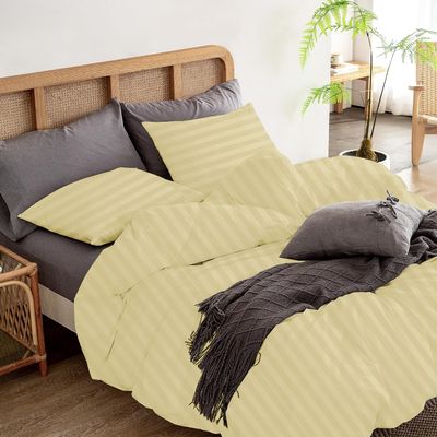 3Pcs 800 Thread Count 100% Egyptian Cotton Oversized Queen (98" x 98") Size Silky Soft, Breathable, All Season Duvet Cover Set for Comforter - Ivory Stripe