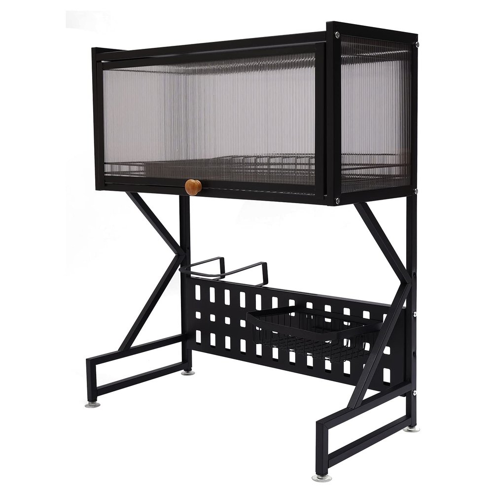 2 Tiers Over Sink Kitchen Storage Shelf with Utensils Holder Metal Dish Drying Rack Countertop Cutlery Dish Drainer Basket Multifunctional Kitchen Organizer Shelf (25.6 x 13.6 x 32.2in)