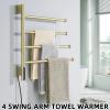 TRUSTMI Swivel Towel Warmer Rack with Built-in Timer and Temperature Indicator 4 Arm Swing Bathroom Wall Mounted Plug-in Electric Towel Heated Rack, Brushed Gold view 2