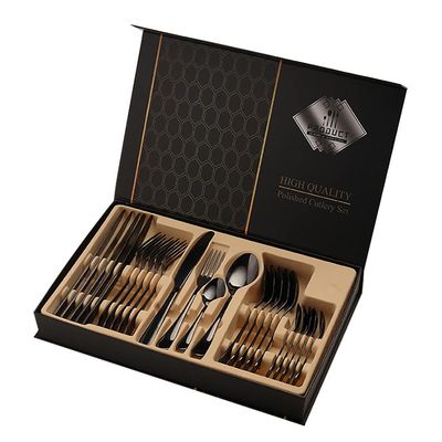 24 Piece Black Silverware Set for 6 Cutlery With Delicate Gift Box Stainless Steel Flatware Set Include Knifes Teaspoons Forks and Spoons Home Kitchen Restaurant Christmas Tableware Utensils Set