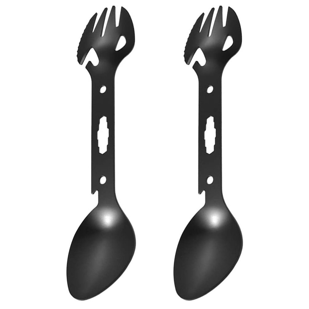 Happyyami 2pcs Fork Spoon Stainless Steel Bottle Opener Stainless Steel Camping Cookware Camping Cooking Stove Picnic Flatware Camping Utensils Cooking Utensils Travel Outdoor