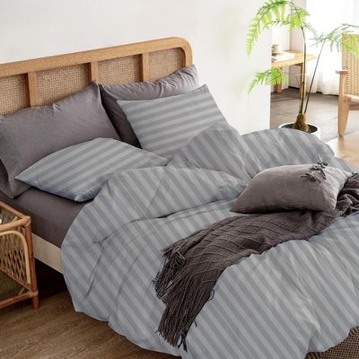 3Pcs 800 Thread Count 100% Egyptian Cotton Oversized Queen (98" x 98") Size Silky Soft, Breathable, All Season Duvet Cover Set for Comforter - Silver Stripe