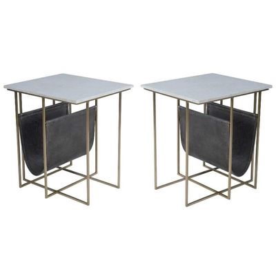Home Square Marble and Leather Magazine Table in Beige - Set of 2