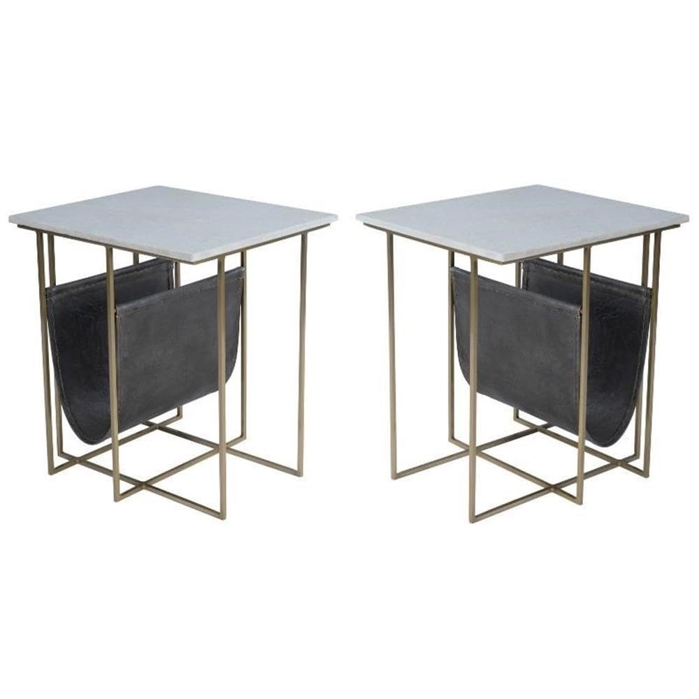 Home Square Marble and Leather Magazine Table in Beige - Set of 2