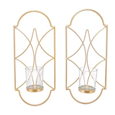 2Pcs Wall Mounted Candle Holder, Candle Sconces Wall Decor Wall Mounted Candle Sconce Holders Iron Metal Sconce Candle Holder for Wall Wedding Fireplace Living Room Decor(Gold)