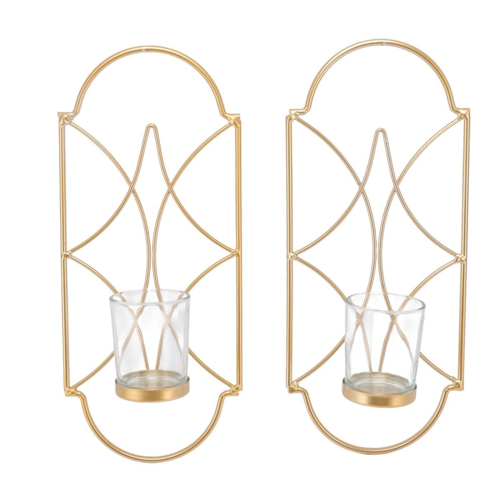 2Pcs Wall Mounted Candle Holder, Candle Sconces Wall Decor Wall Mounted Candle Sconce Holders Iron Metal Sconce Candle Holder for Wall Wedding Fireplace Living Room Decor(Gold)