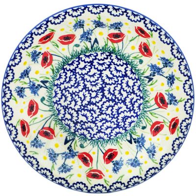 Polmedia Polish Pottery Pasta Bowl 9-inch UNIKAT - Poppies And Cornflowers Pattern Handmade in Boleslawiec Poland + Certificate of Authenticity