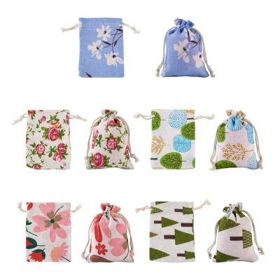 KISSITTY 50Pcs 5 Styles Cloth Gift Bags Flower & Tree Pattern Drawstring Bag Jewelry Sack Pouch Burlap Packing Storage Gift Bag for Jewelry Gift Birthday Party Candy Wrapping 5.31-5.55x3.94-4.06inch