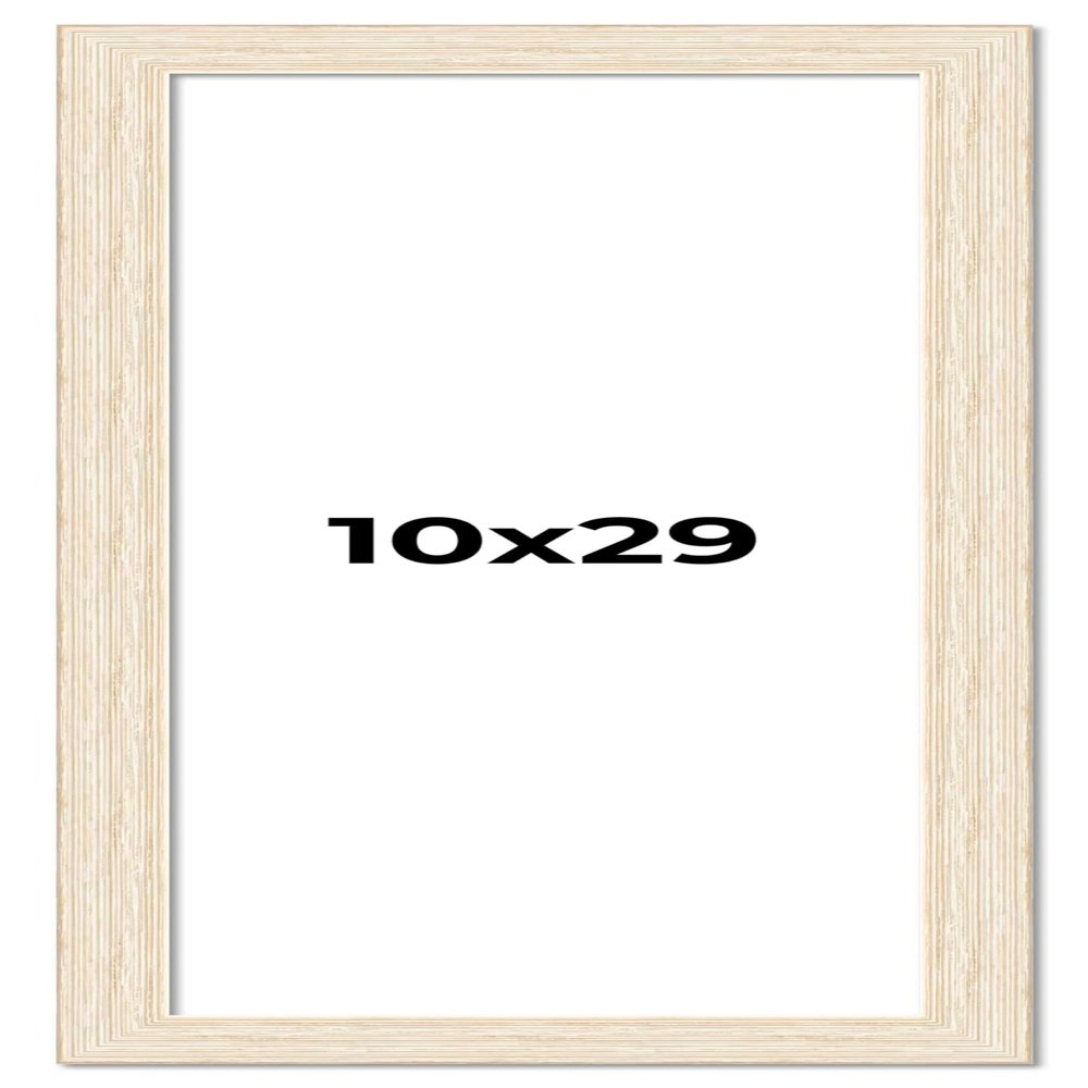 10x29 Frame Barnwood White Solid Wood Picture Frame Width 1.5 Inches | Interior Depth 0.5 Inches | Whitewashed Distressed Frame with UV Acrylic, Foam Board Backing & Hanging Hardware