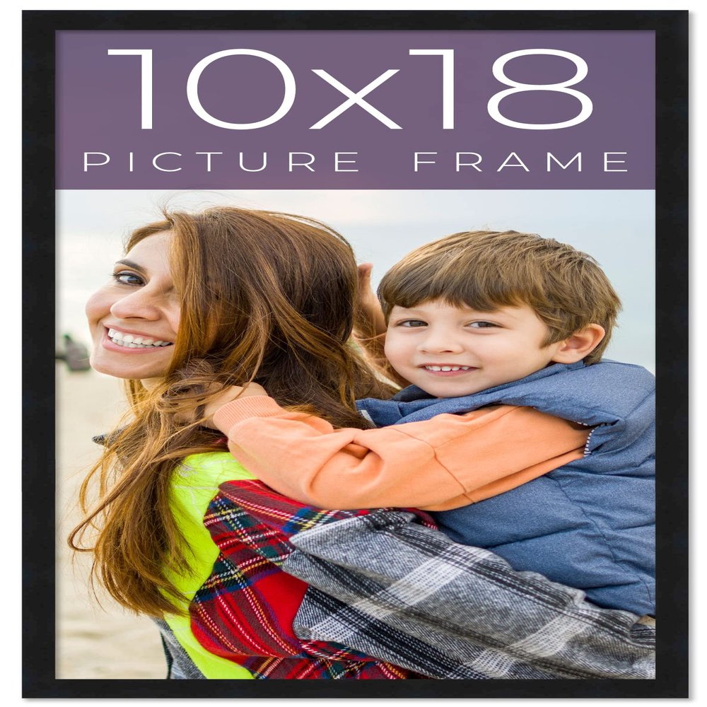 10x18 Frame Black Real Wood Picture Frame Width 0.75 Inches | Interior Frame Depth 0.5 Inches | Black Mid Century Photo Frame Complete with UV Acrylic, Foam Board Backing & Hanging Hardware