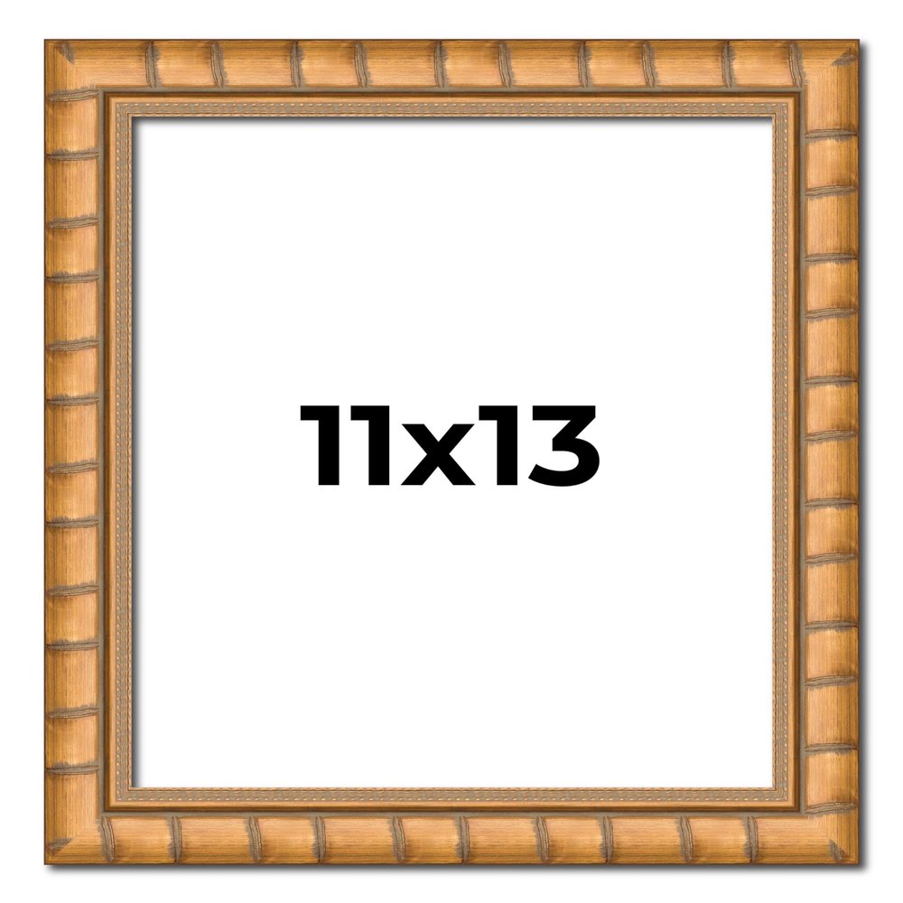 11x13 Frame Gold Real Wood Picture Frame Width 1.5 Inches | Interior Frame Depth 0.5 Inches | Rustic Gold Bamboo Photo Frame Complete with UV Acrylic, Foam Board Backing & Hanging Hardware