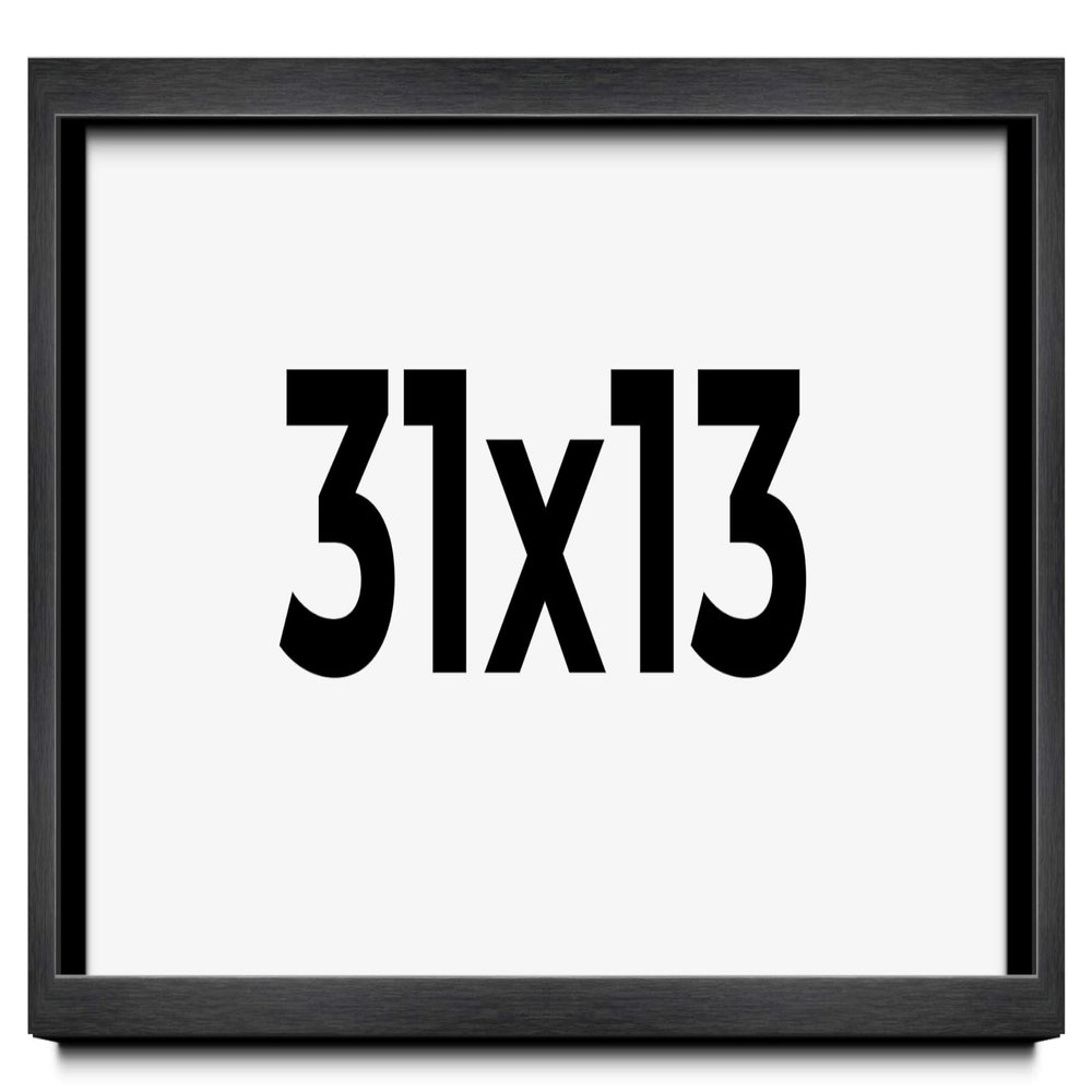 31x13 Frame Black Charcoal Grey Wood Textured Picture Frame | 0.75 Inch Moulding Width | Gunmetal Grey Solid Wood Frame Complete with UV Acrylic Plexiglass, Foam Board Backing & Hanging Hardware